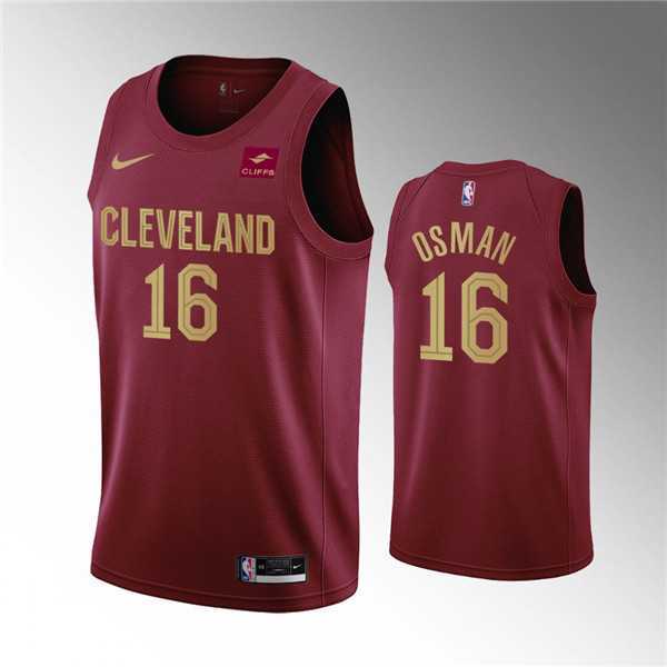 Mens Cleveland Cavaliers #16 Cedi Osman Wine Icon Edition Stitched Basketball Jersey Dzhi